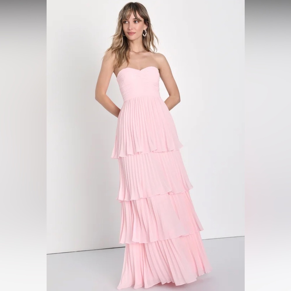 Lulus Seriously Sensational Light Pink Strapless Tiered Maxi Dress